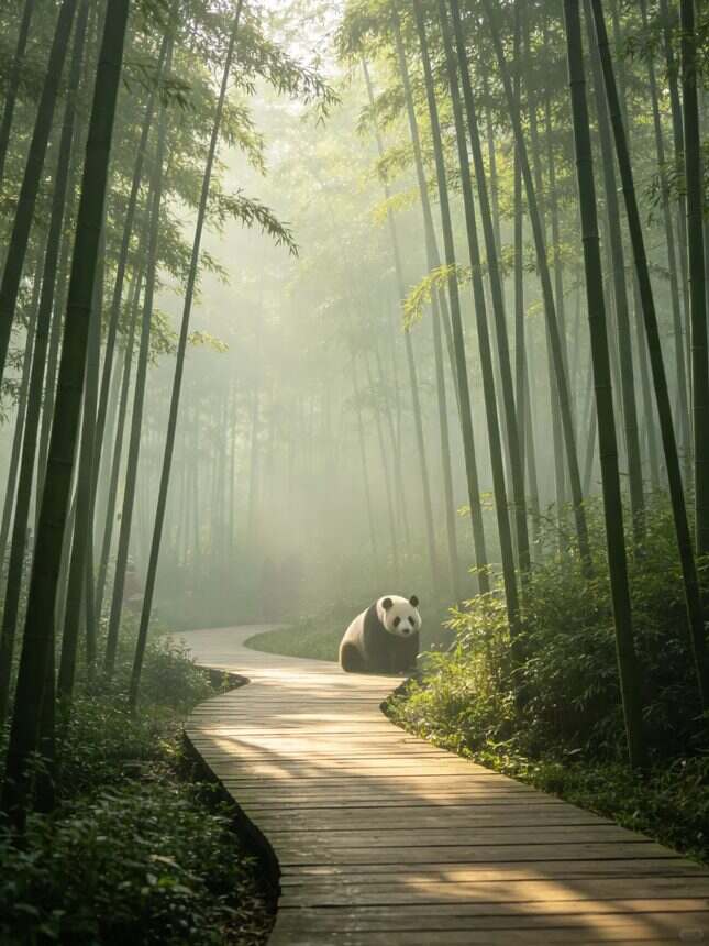 The bamboo walkway between enclosures