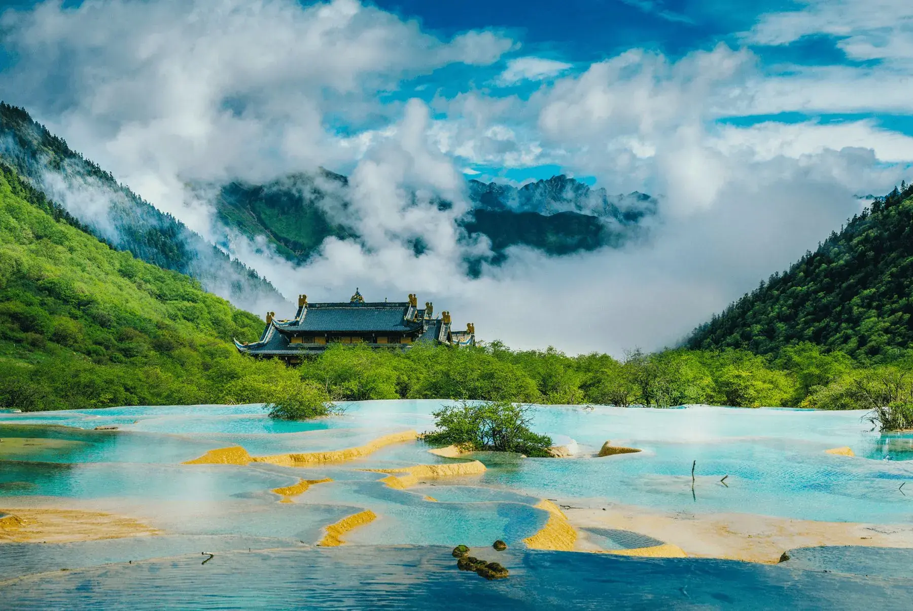 Terraced pools in a mountain valley