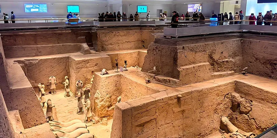 Rows of Terracotta Warriors in the excavation pit near Xi'an