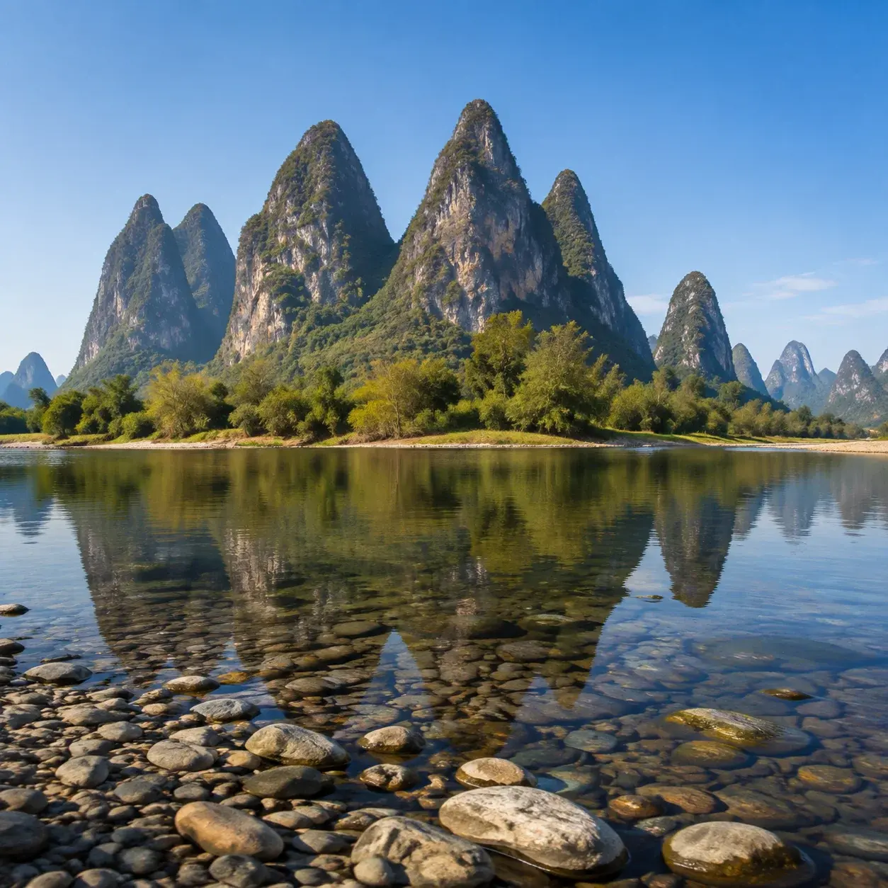 The Li River bend at Xingping seen from the riverbank