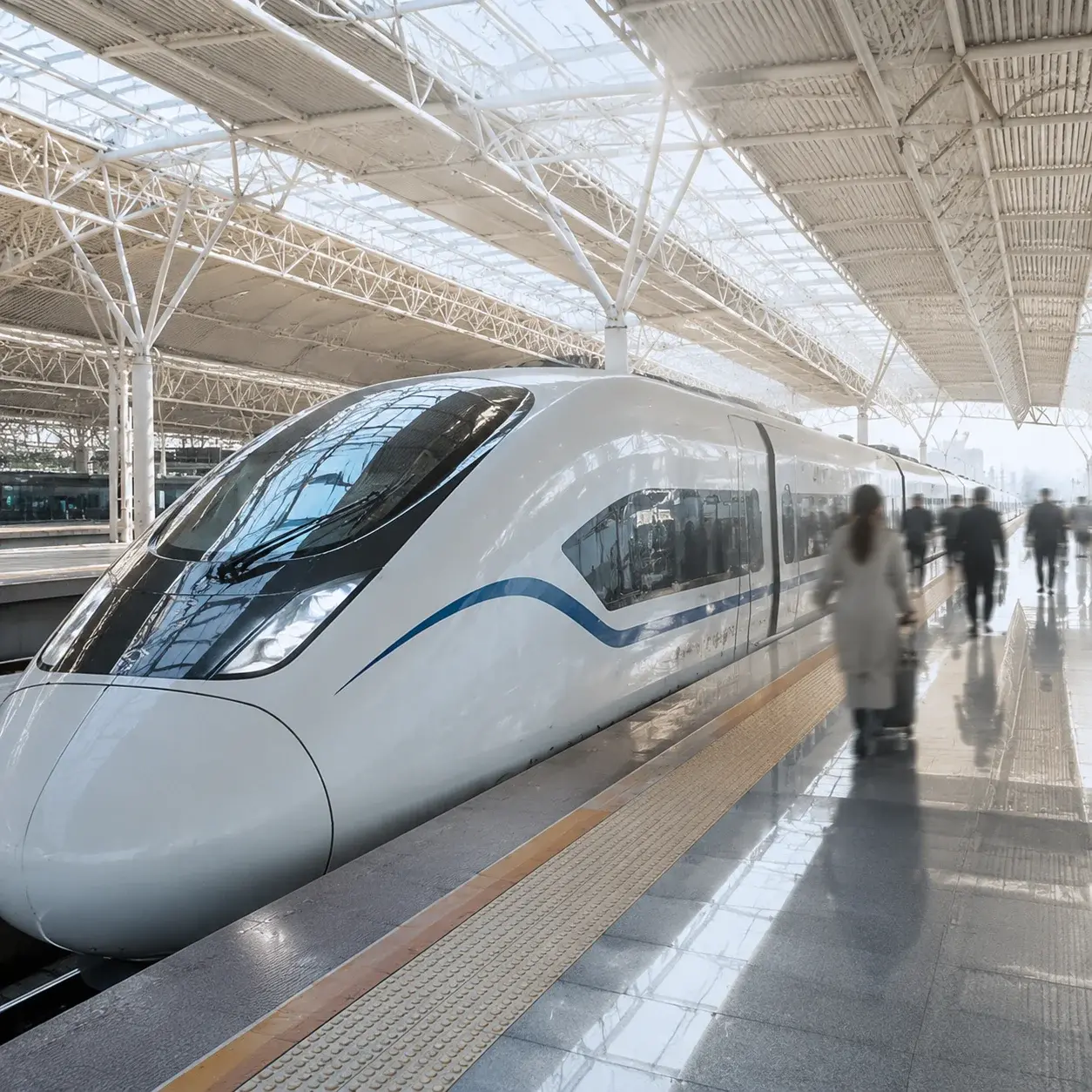 Un train à grande vitesse à quai dans une gare moderne en Chine