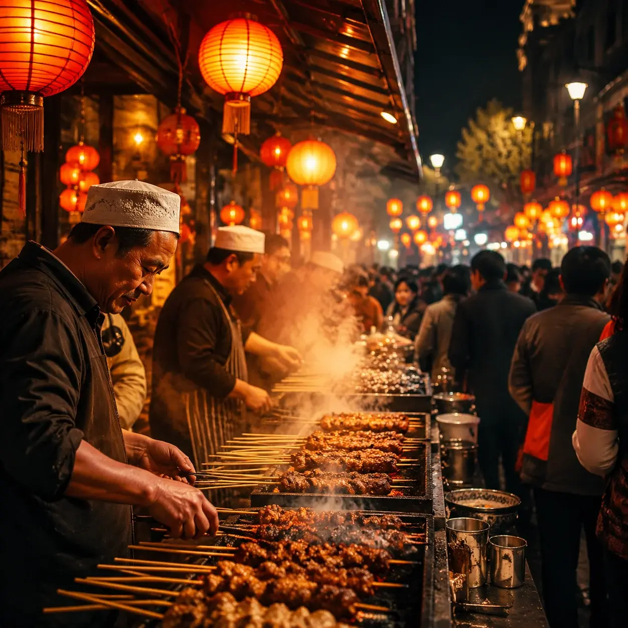 Xi'an's Muslim Quarter food street at night