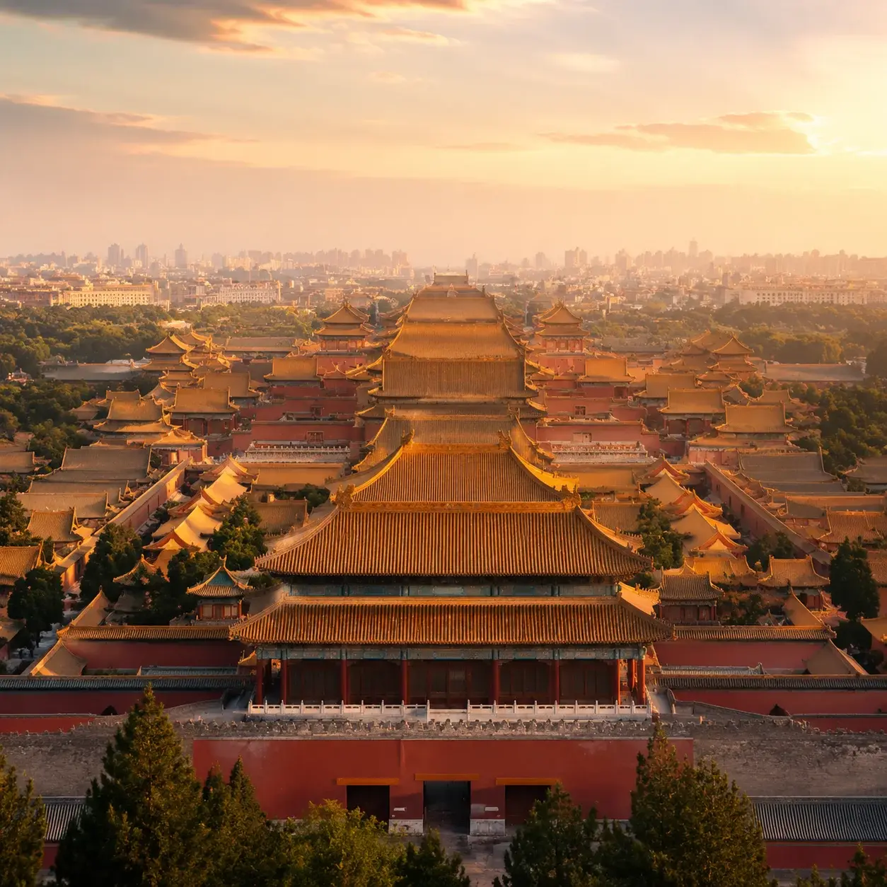 Forbidden City rooftops from above — the Palace Museum is not on the waiver list