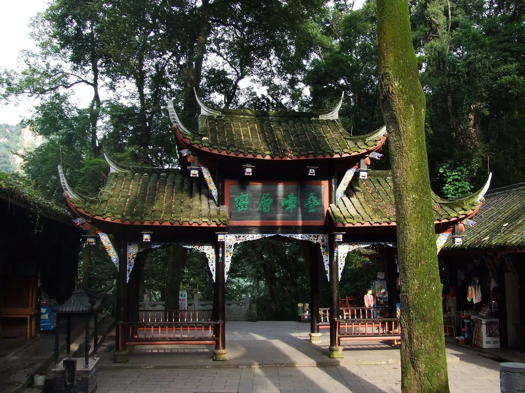 An empty pavilion among the trees on Mount Qingcheng