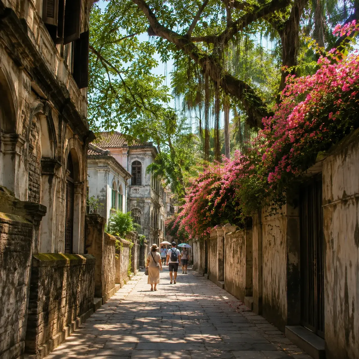 A lane of old colonial villas on Gulangyu — entering the island is free, tickets apply to individual sites
