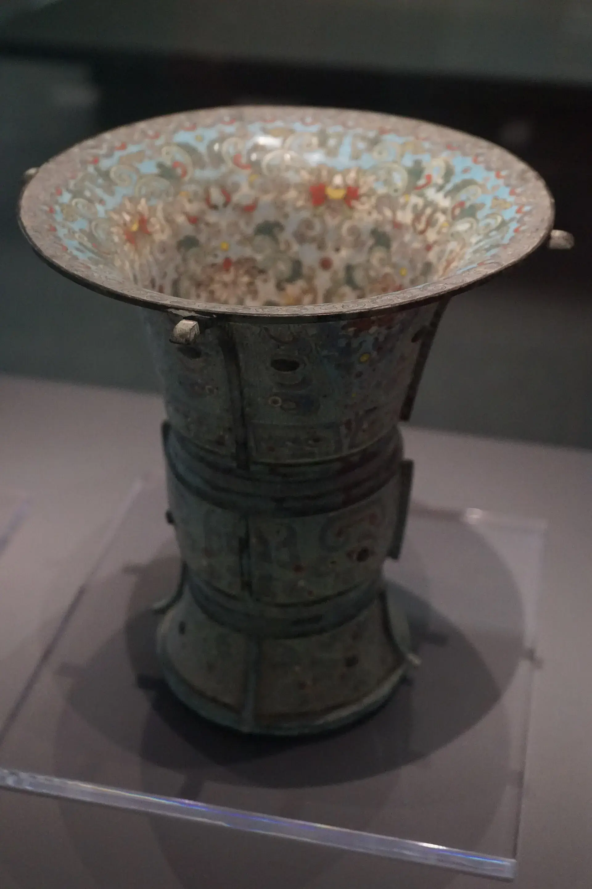 A Ming-marked cloisonné zun with taotie masks