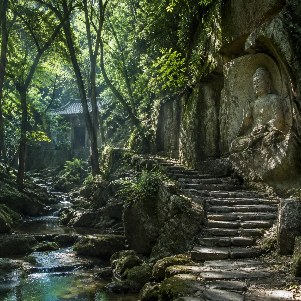 La vallée boisée qui mène au temple Lingyin — gratuit pour le public depuis décembre 2025