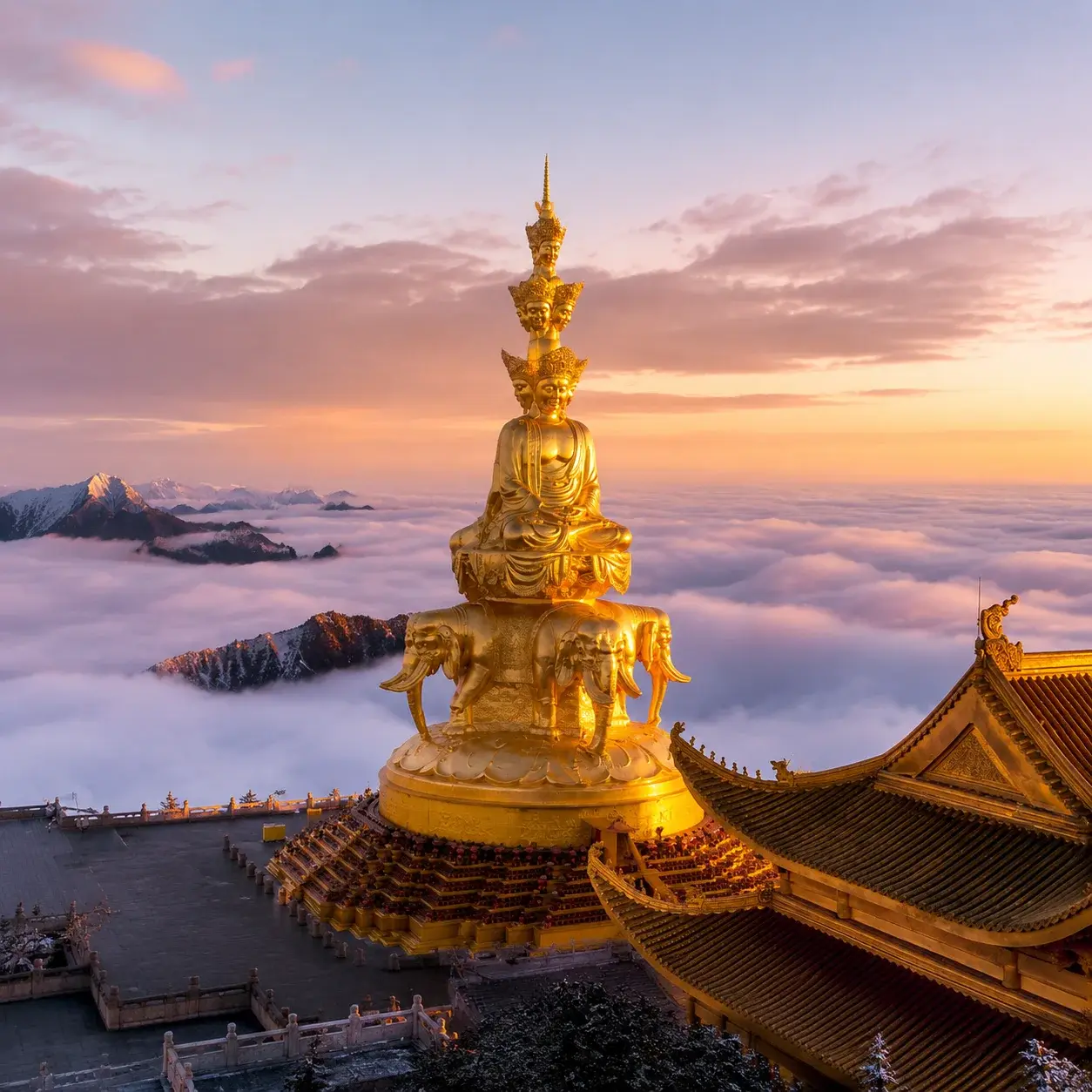 The Golden Summit of Emei Shan rising above a sea of clouds at dawn