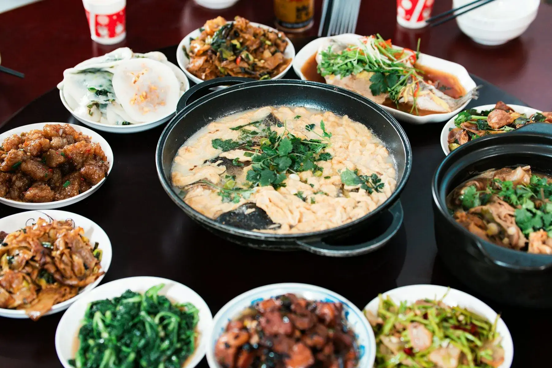 Dishes crowding a family table