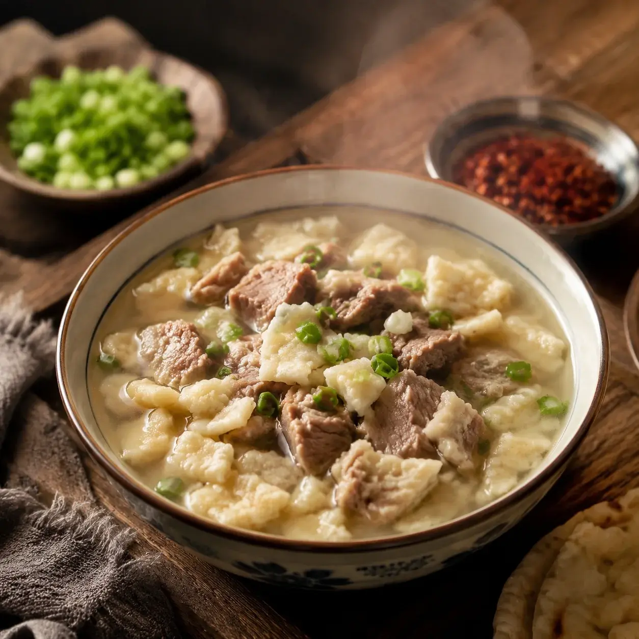 A bowl of Xi'an yang rou pao mo lamb-and-bread soup