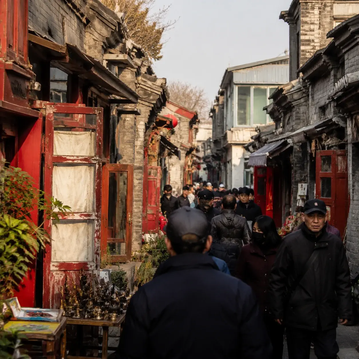 The narrow historic Dashilan market lanes west of the main Qianmen strip