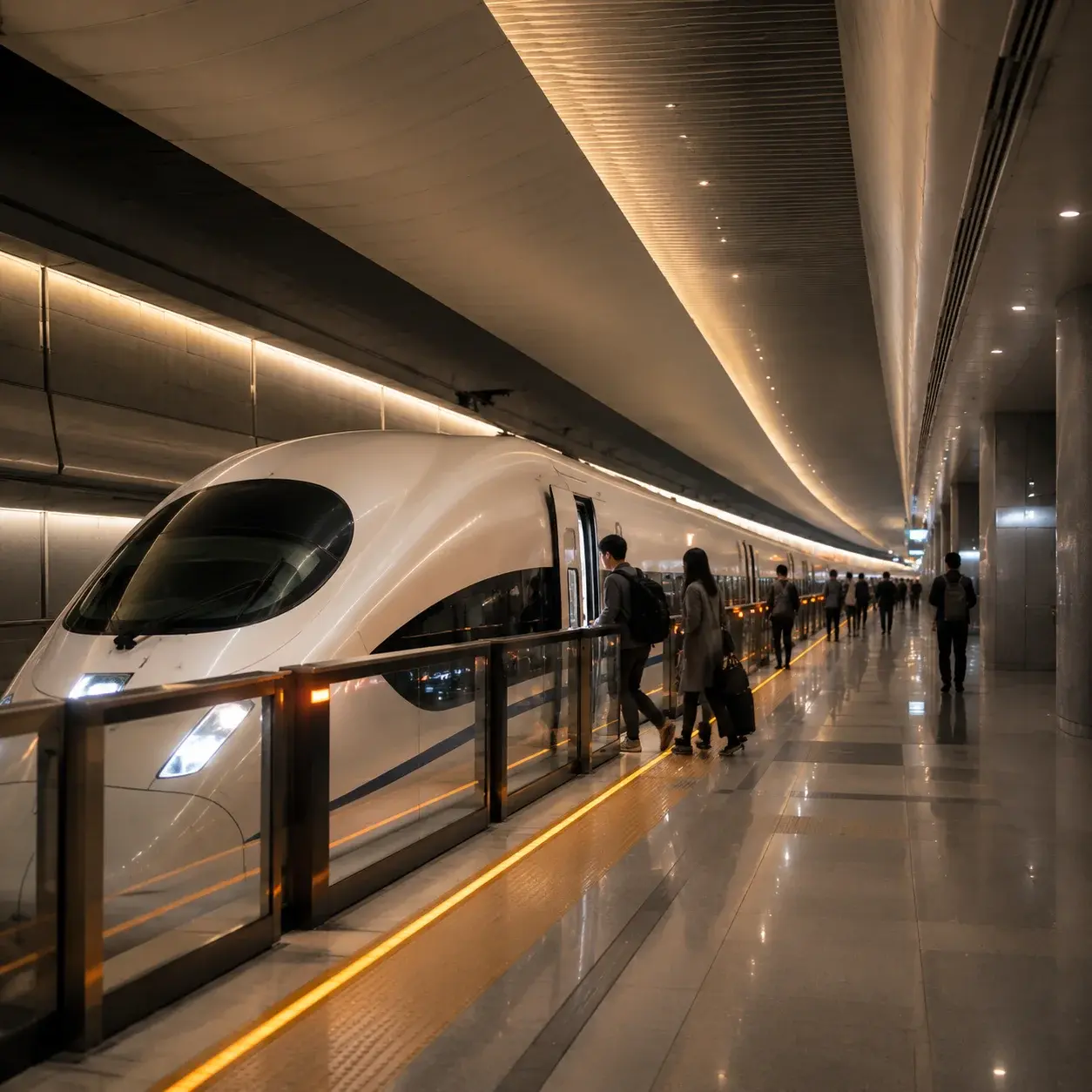 一列高鐵列車停靠在廣深港高速鐵路地下終點站的月台