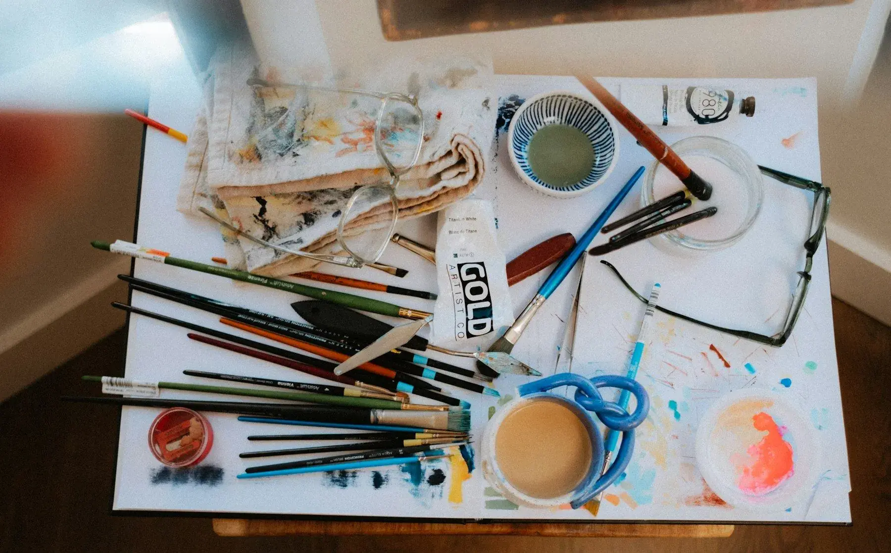 A quiet craft studio with work laid out