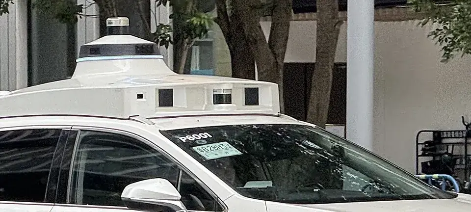 The roof sensor unit of a robotaxi at close range
