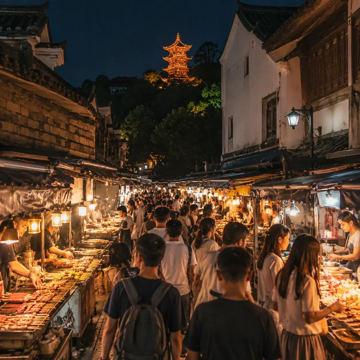Hangzhou's Wushan Night Market at night