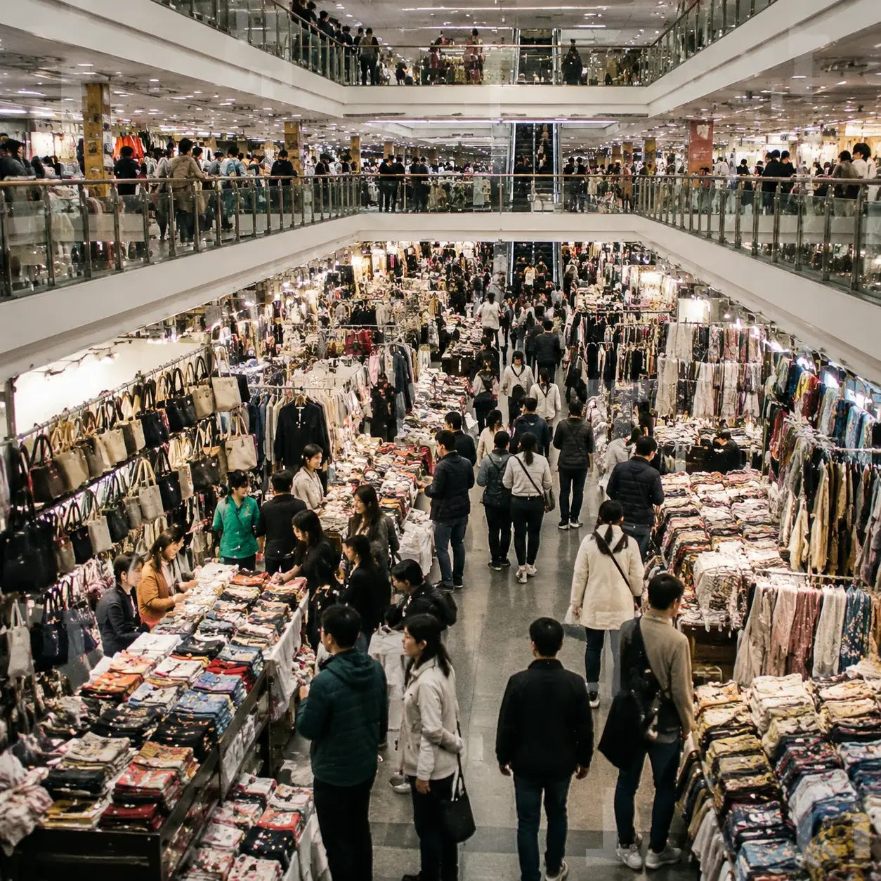 Busy interior of the multi-floor Silk Market in Beijing