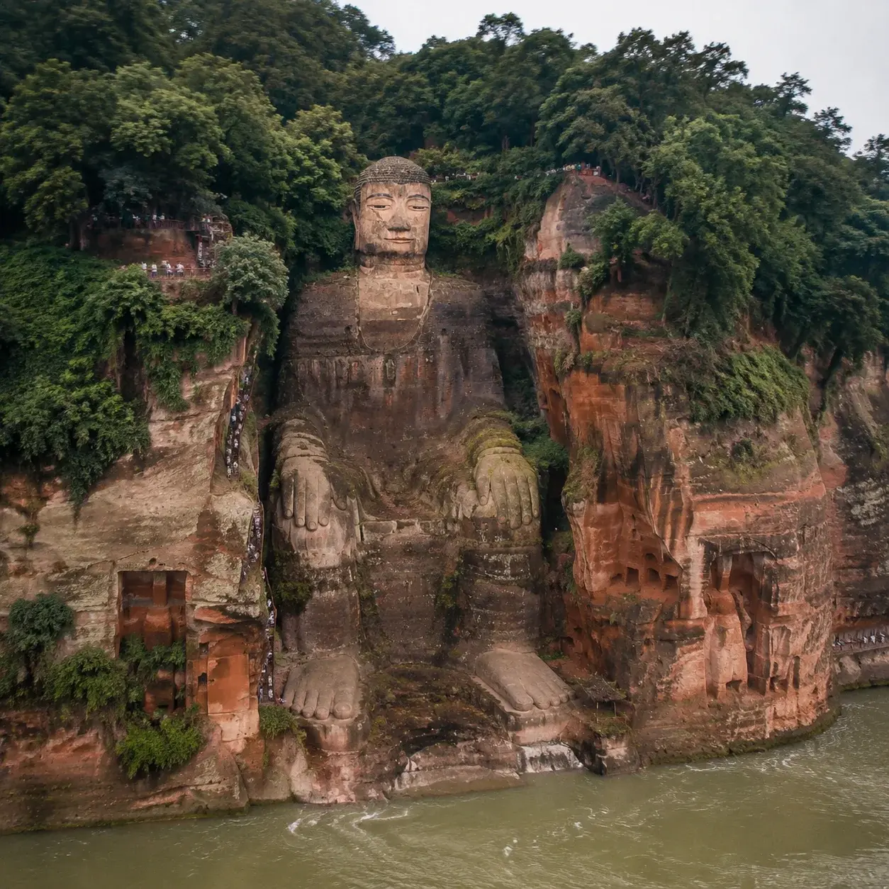 The 71-metre Leshan Giant Buddha carved into a riverside cliff in Sichuan