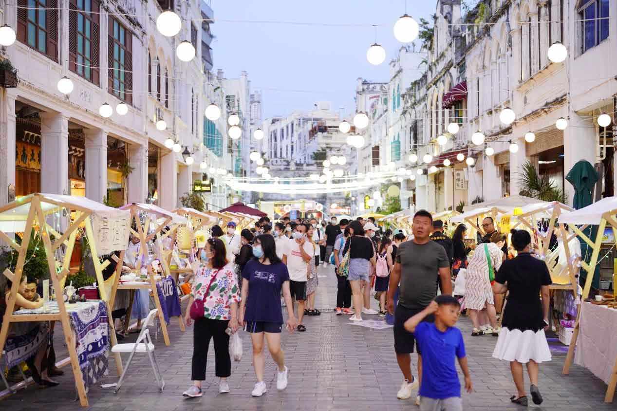 Colonial-era arcade shophouses in Haikou's old town, Hainan