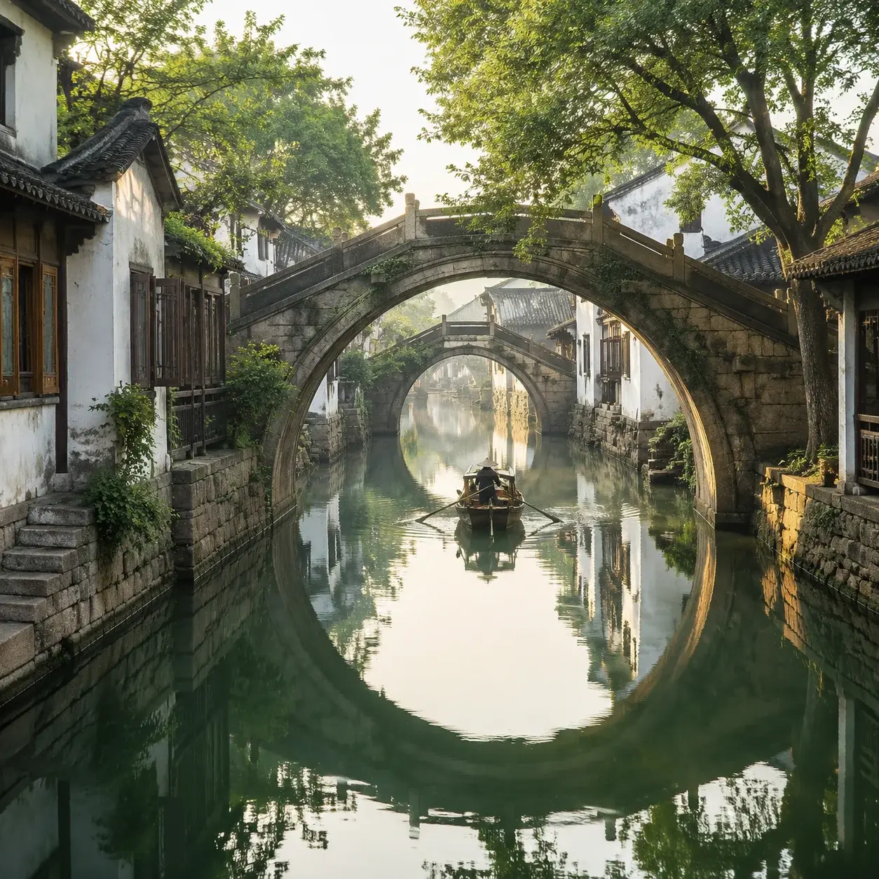 The iconic stone arch bridges and canals of Zhouzhuang water town