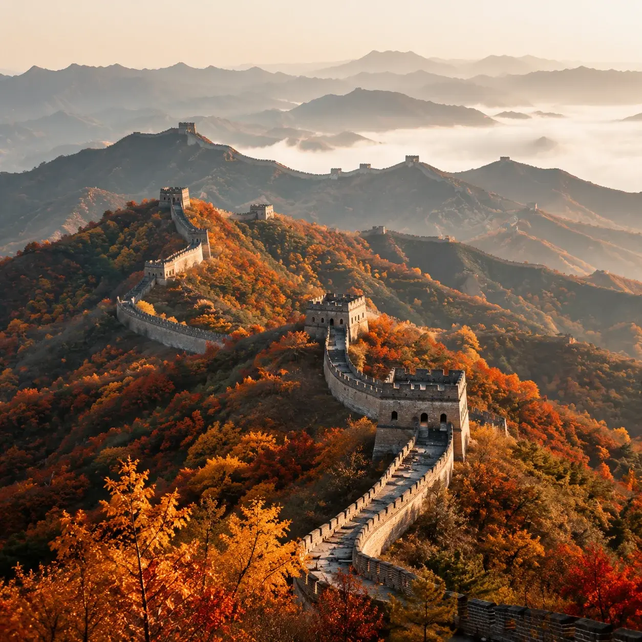 The Great Wall at Mutianyu in autumn — the most physically demanding day of the itinerary
