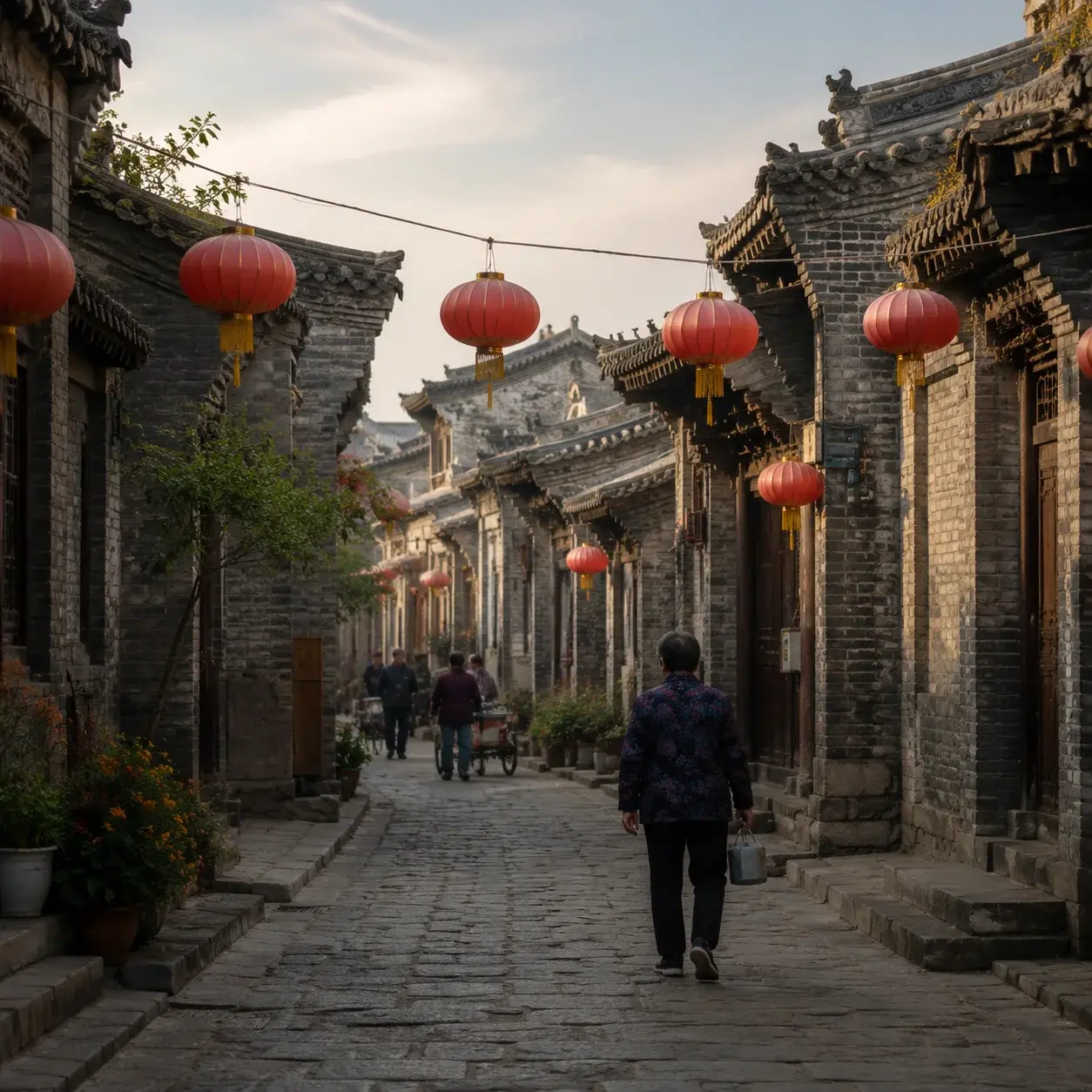 An original Ming-Qing courtyard lane inside the walls of Pingyao